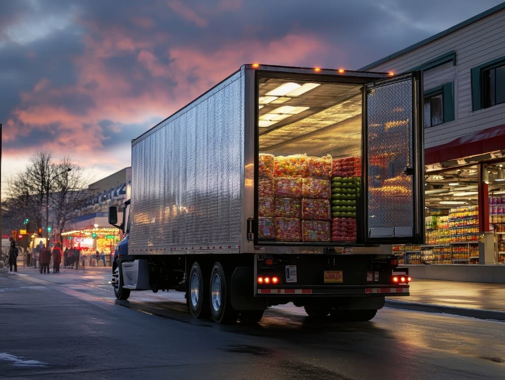 Loaded truck on a city road