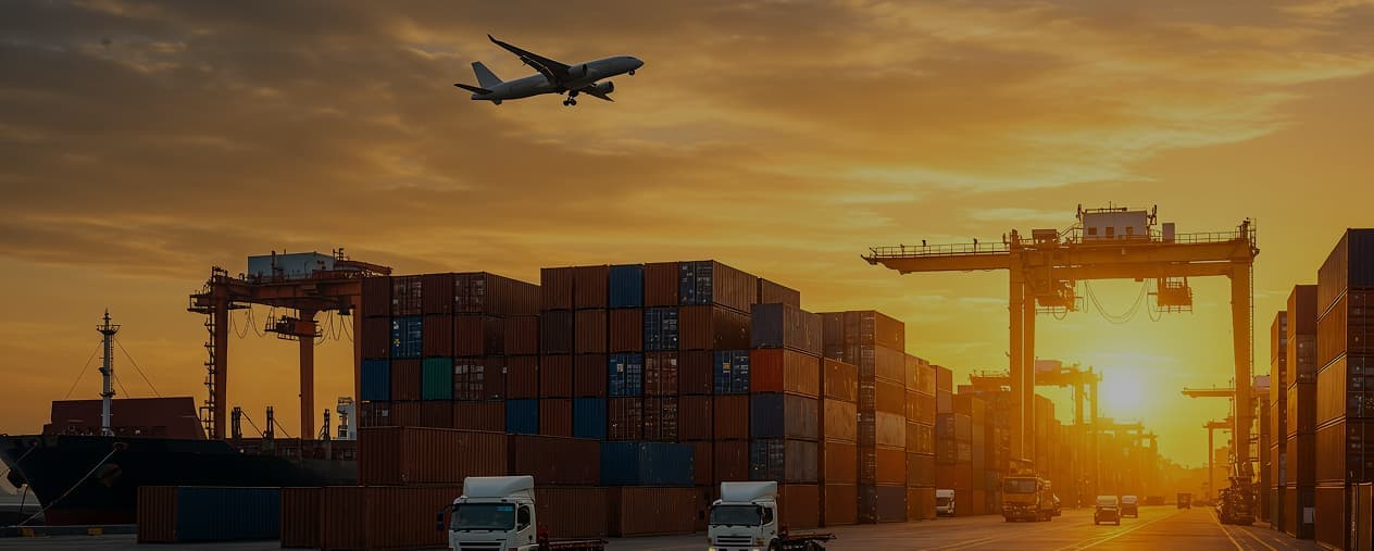 Container operations at sunset